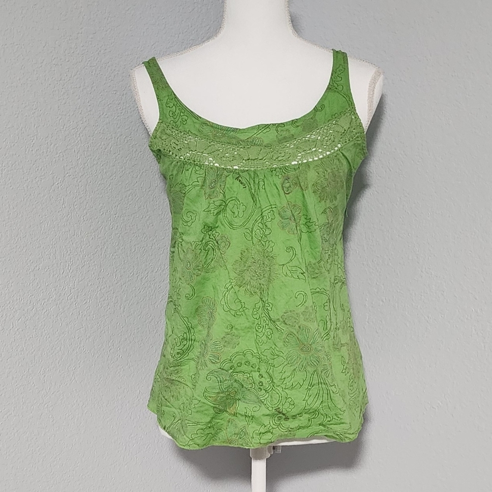 Vintage Y2k Tommy Jeans 100% Cotton Green Sleeveless Embroidered Top Size Small